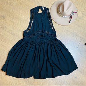 Western Boho Gathered Black Cutout Side Exposed Dress Size 8